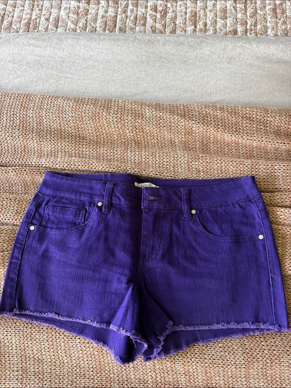 love, Fire Purple Denim Cutoff Shorts